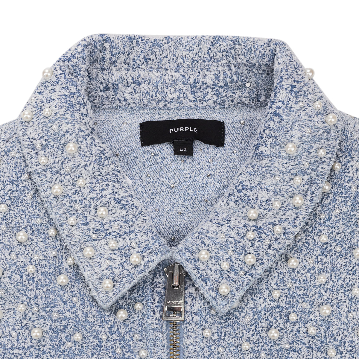 Light Indigo Cropped Textured Pearl Jacket