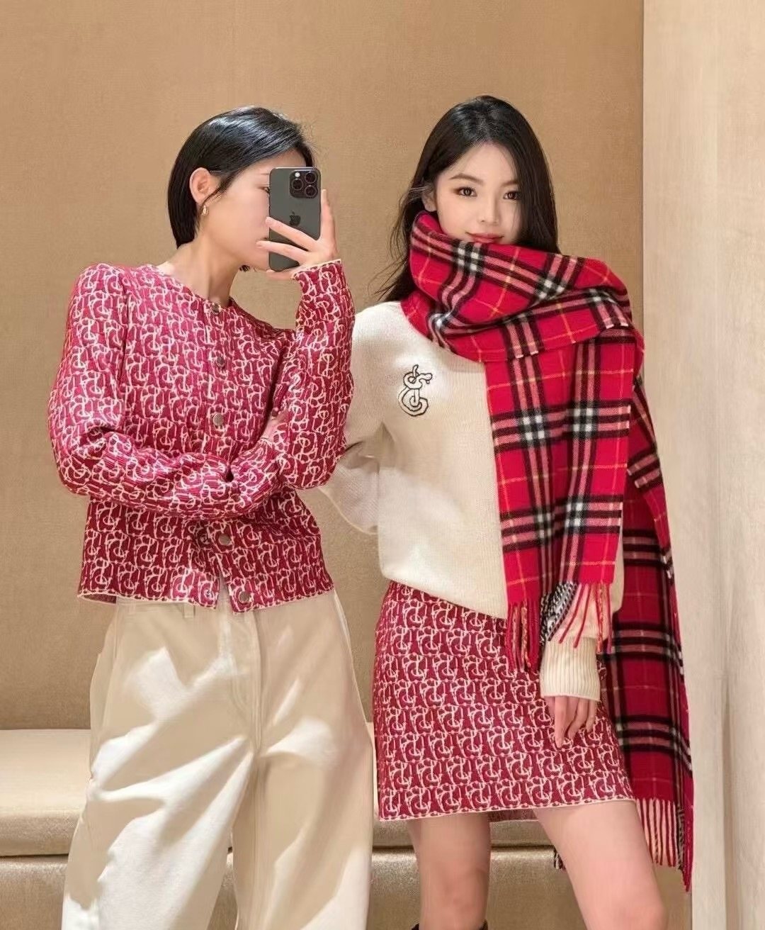 Burberry Red Plaid Fringed Scarf